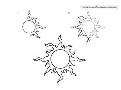 Как нарисовать солнце карандашом поэтапно