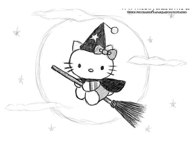 Как нарисовать ведьмочку Китти на Хэллоуин
