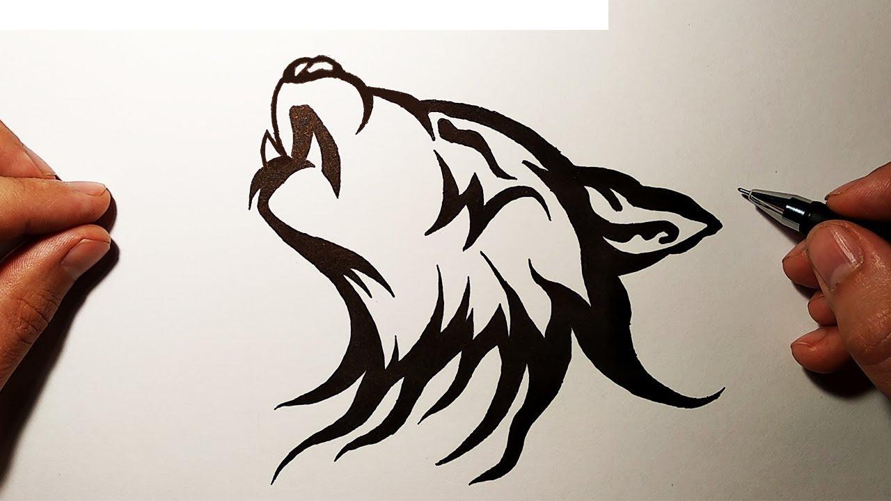 How to Draw a Howling Wolf Tribal Tattoo