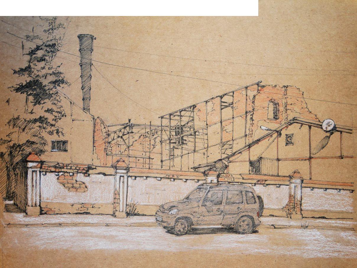 Як намалювати заводську будівлю на крафті