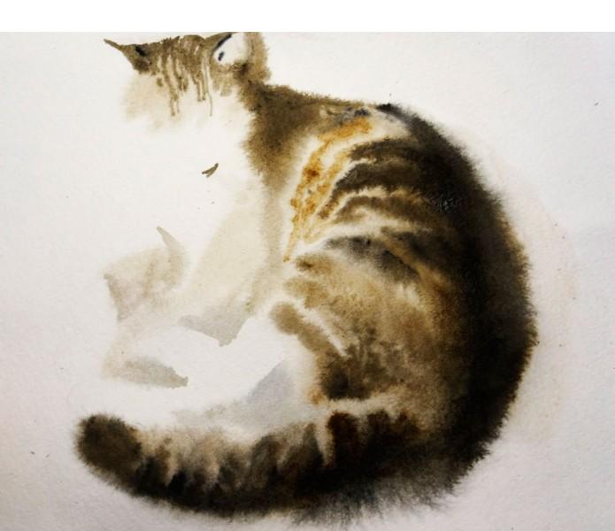 Рисуем кошку акварелью поэтапно