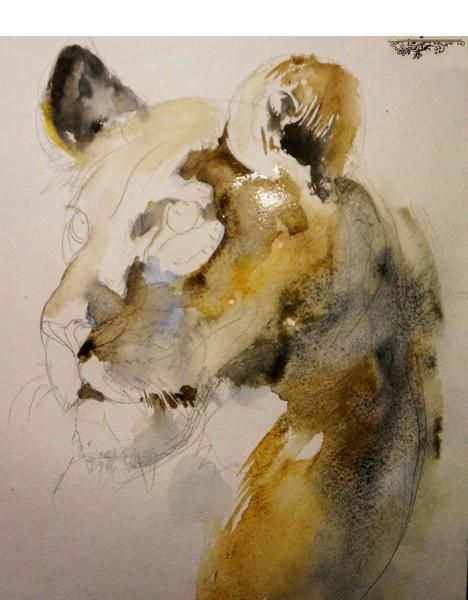 Рисуем львицу акварелью