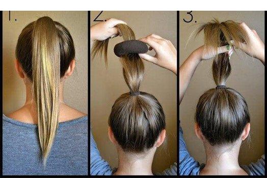 Как делать пучок с бубликом из средних волос: шаг 1-3