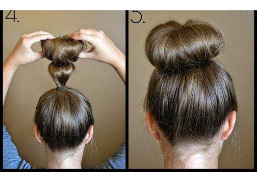 Как делать пучок с бубликом из средних волос: шаг 4-5