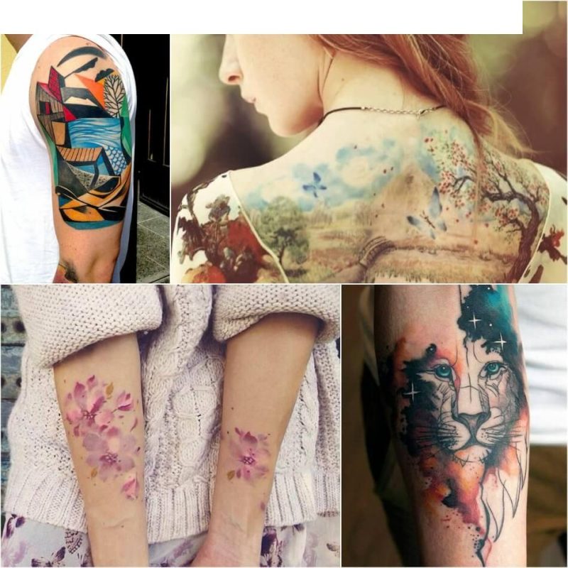 Akuarela tatuajea - Gizon eta emakumezkoen akuarela tatuaje ideiak