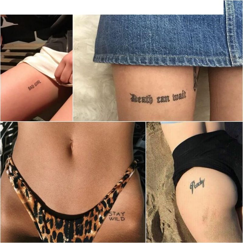 Татуировки для девушек на бедре надписи