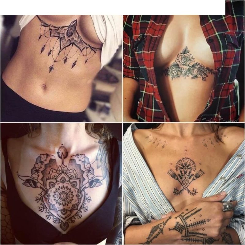 女性胸部纹身 - 时尚和坚定的女孩纹身